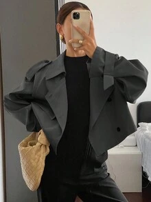 Livesso Autumn New Casual Short Women Trench Coat Women Jacket,Fall Women Clothes - Grey - View 3