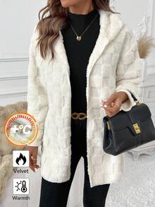 SHEIN Clasi Áo khoác nỉ có mũ trùm đầu họa tiết da báo dành cho nữ - Màu be - Xem 1