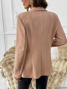 SHEIN Clasi Áo khoác blazer nữ tay dài cài nút tối giản, thanh lịch - Màu Khaki - Xem 2