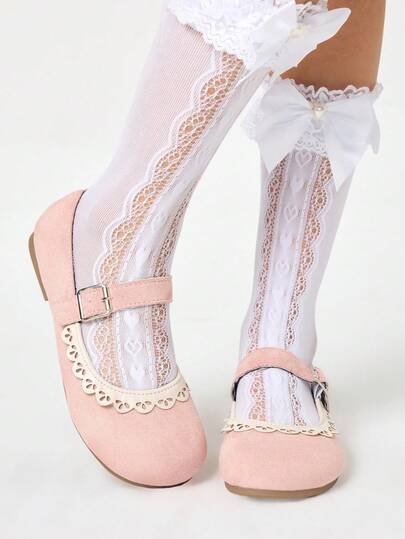 Kawaii Women's Brown Loafers, Closed Toe Mary Jane Shoes, Bow Lace Lolita Ballet Flats