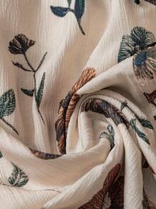 SHEIN CURVE+ 大码梭织印花休闲度假秋季衬衫 - 杏色 - 查看 4