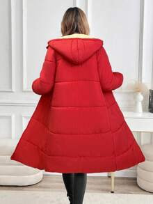SHEIN Clasi Women's Zip-Up Hooded Padded Coat Autumn Winter Clothes For Women - Red - View 2