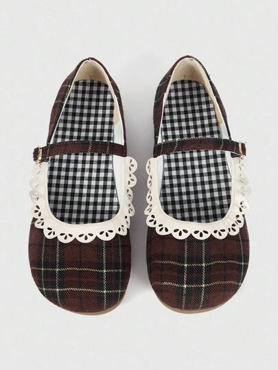 Kawaii Women's Brown Loafers, Closed Toe Mary Jane Shoes, Bow Lace Lolita Ballet Flats