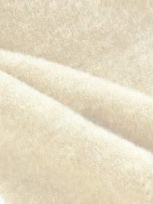 Elamini 女士休闲V领宽松纯色长袖毛衣 - 米色 - 查看 6