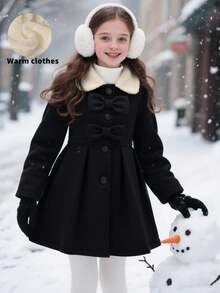 SHEIN Older Tween Girl' Bow Collar Waist Cinched Fashionable Jacket, Academic Style, Autumn/Winter Fall