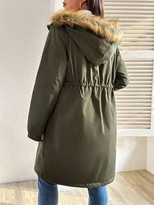 SHEIN 孕妇纯色连帽仿毛领中长款加厚保暖三合一夹克