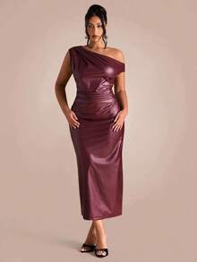 SHEIN BAE Plus Size Women's Burgundy Ruched Asymmetrical Dress /New  Fall Fashion Clothes For Women,Autumn Outfits Women Plus Size ,Wedding Guest Dress Women,Going Out Tops Women,Homecoming Dress - Burgundy - View 11