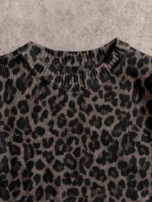 Attitoon Casual Vintage Style Sexy Dark Brown Leopard Print Pattern Women Sweater, Suitable For Fall/Winter, Vintage, Sexy, Cute, Y2K, Coconut Girl, Boho, Hippie Style, Music Festival - Multicolor - View 4
