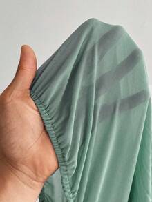 Viva Relle Vestido feminino plus size elegante romântico plissado de chiffon manga comprida - Menta verde - Ver 7