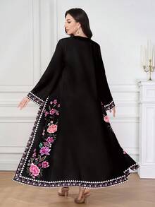 Al Najma 1 件女士舒适黑色花卉图案长袍，适合所有季节服装。，精致的花卉设计神秘优雅奢华，适合日常穿着、约会、休闲、派对礼服长袍，新品女装春季女装休闲装女士礼服女士礼服女士优雅女式长裙女士正式礼服女士长裙女士舞会礼服女士夏季礼服，端庄的阿巴雅