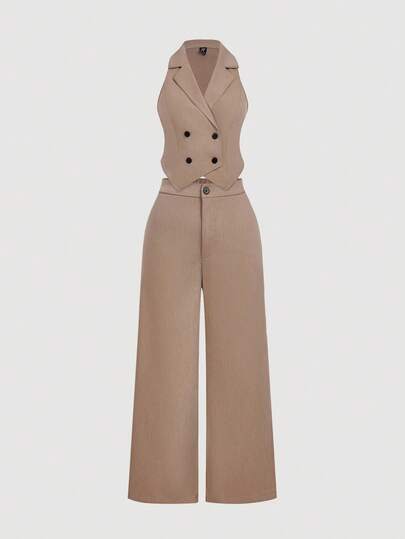 SHEIN MOD Plus Size Elegant Commuter Daily Wear Lapel Blazer & Pants 2 Pieces Set/Winter