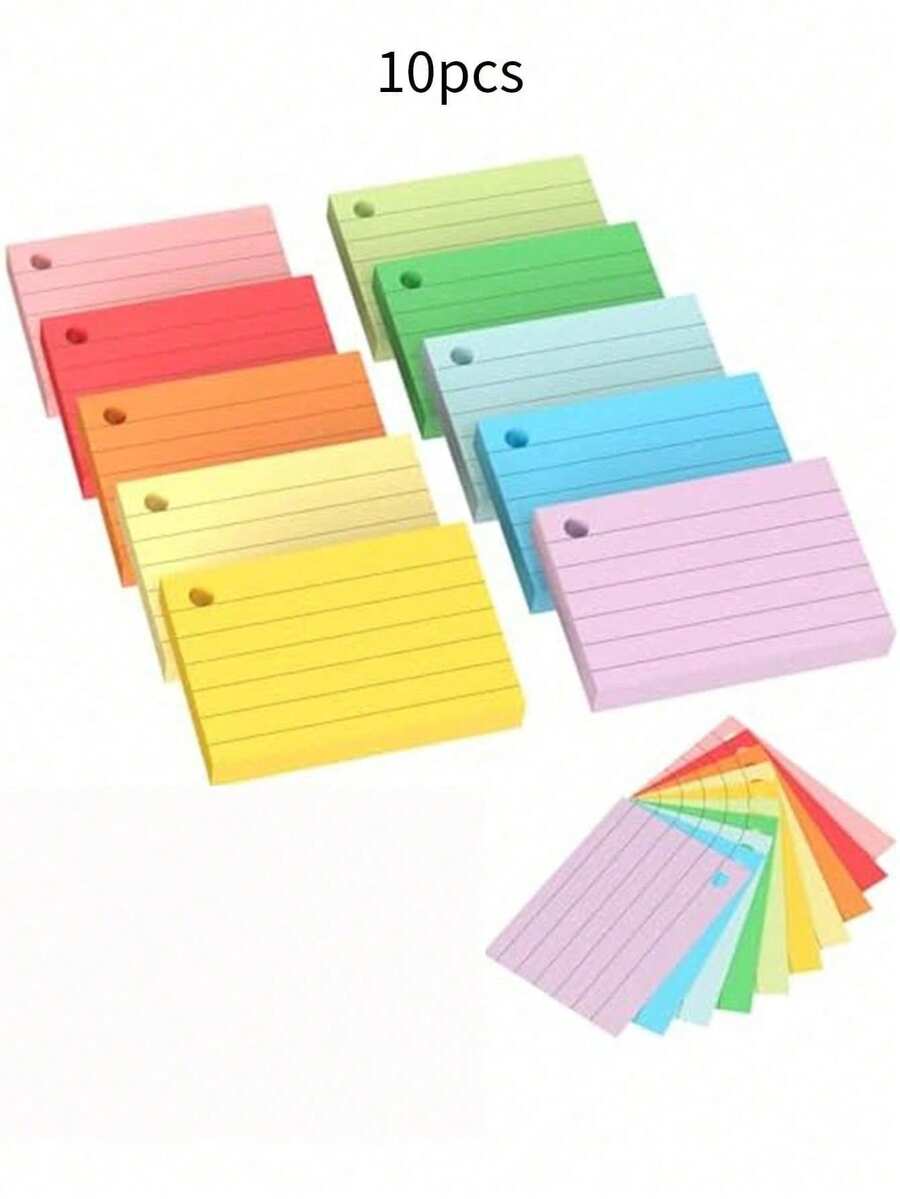 SHEIN 1000 Pezzi Chiluxendo Bristol Flash Cards, Schede A8 Perforate, Fogli di Tracciamento Flashcard, Schede di Revisione, con 10 Anelli di Rilegatura per Note di Studio a Scuola, in Ufficio e a Casa (10 Colori), Forniture Scolastiche, Ritorno a Scuola