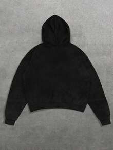 PAVTROS Manfinity Streetrush Men's Face & Letter Print Hoodie, Casual Minimalist Graphic Streetwear Pullover Sweatshirt, Fall Winter Gothic Hoodie