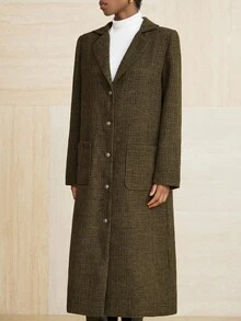 Aveloria Modichic Chaqueta larga de tweed de unicolor con cuello de blazer para ir al trabajo - Multicolor - Ver 5