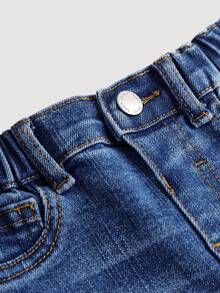 SHEIN 女婴蓝色破洞紧身牛仔裤 - 深色水洗藍 - 查看 4