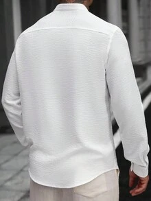 Manfinity CasualCool Áo sơ mi tay dài cổ đứng túi màu trắng họa tiết thường ngày Manfinity Casual Cool dành cho nam Áo sơ mi tay dài cổ đứng vải lanh trắng dành cho nam Áo sơ mi vải lanh nam Áo sơ mi họa tiết dành cho nam Áo sơ mi trắng nam, Áo dài tay, Quần áo ngoài trời mùa thu 2025 dành cho nam, Dành cho mùa thu - trắng - Xem 2