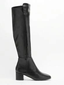 Solezae Women's Fashionable Comfortable Stretch Material Almond Toe Block Heel Over-Knee Boots - Black - View 5