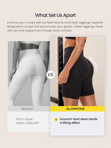 GLOWMODE Quần short biker cạp cao co giãn thấm mồ hôi không đường may 6 inch kiểm soát bụng không đường may phía trước quần bó mông cạp cao quần chạy bộ tập luyện tác động trung bình phòng tập thể dục mặc hàng ngày - màu đen - Xem 2