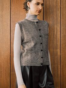 EMERY ROSE Women's Wool Fabric, Slim Fit, Front Button Pocket Design, Daily Commuting Sweater Vest Fall For Women Autumn Women's Winter Sweater Going Out - Brown - View 7