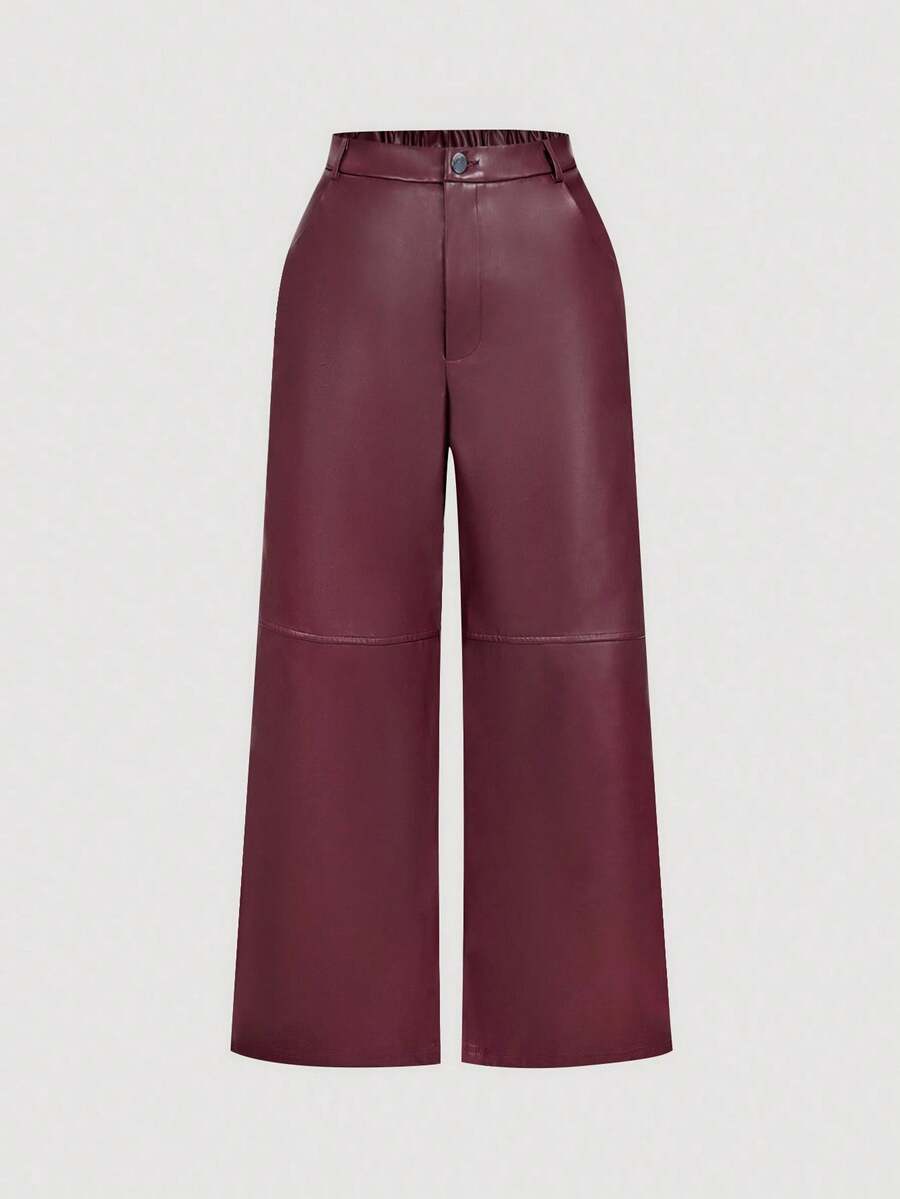SHEIN MOD Pantalones rectos de talla grande con bolsillos laterales en diseño de unicolor vino tinto - Burdeos - Ver 1