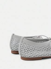 Styleloop 女士银灰色编织网眼面料一脚蹬结饰平底鞋，度假风格波西米亚西部音乐节派对装厚底 - 銀色 - 查看 7