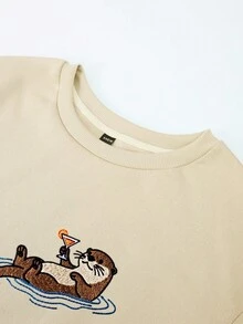 INAWLY 女士休闲刺绣保暖长袖运动衫，秋冬 - 杏色 - 查看 6