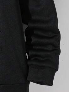 SHEIN 青少年男孩基本款黑色圓領壓紋字母寬鬆冬季衛衣，返校、畢業、秋季、街頭休閒圖案街頭時尚 - 黑色 - 查看 5
