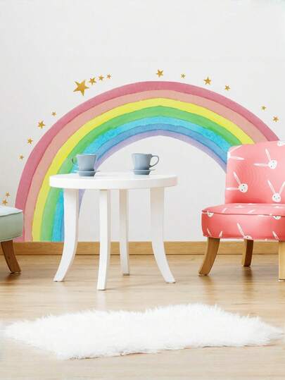 SHEIN 1 张大号彩虹五角星墙贴 - 自粘贴花，适用于儿童特色墙、客厅和房间装饰