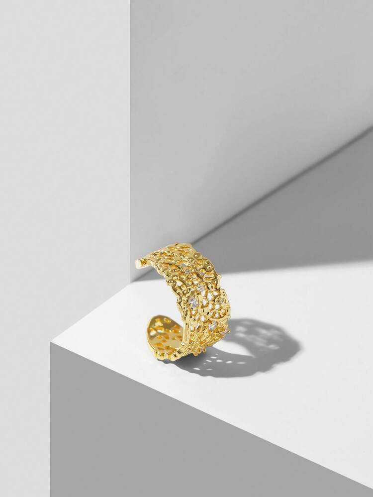 18K GOLD PLATED MICRO-INLAID ZIRCONIA OPEN RING