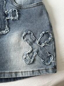 Elamini Women's Cross Patch Pocket Bodycon Denim Mini Skirt - Blue - View 4