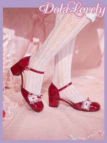 Dola Lovely 优雅蝴蝶结玛丽珍高跟鞋 - 酒紅色 - 查看 4