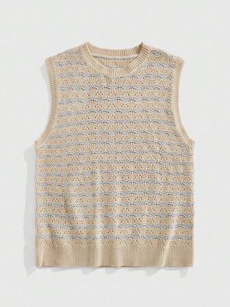 Street Life Men's Casual Minimalist Hollow-Out Knitted Crew Neck Sweater Vest