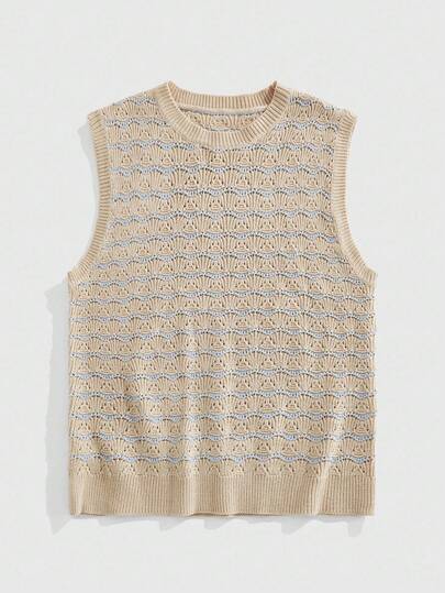 ROMWE MEN Street Life Men's Casual Minimalist Hollow-Out Knitted Crew Neck Sweater Vest