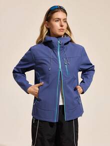 Easithlete 女士拉链抽绳连帽户外夹克 - 紫色 - 查看 1