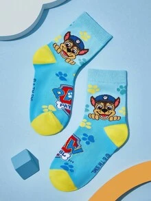 SHEIN | PAW Patrol 2 双棉质柔软透气吸湿排汗儿童男童中筒袜粉色蓝色可爱卡通中筒袜加固脚趾和脚跟，经久耐用男女通用，适合男孩和女孩，四季百搭，适合学校和户外，夏季冬季，狗狗，Skye，Chase - 彩色 - 查看 8
