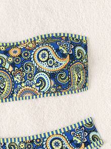 SHEIN Swim 2026 Spring/Summer Women's Paisley Print Bandeau Backless Tie Bikini Set, High Cut Bottoms, Vacation Style