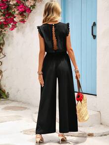 Vivid Eden Bộ đồ liền thân dài cổ chữ V họa tiết hoa dành cho nữ, trang phục đi nghỉ - màu đen - Xem 3