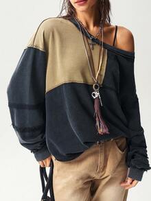 Bohemela 波西米亚风秋冬女式复古水洗休闲针织拼接星形图案圆领长袖宽松水洗女式卫衣，西部乡村风格，适合度假、日常穿着、返校季和万圣节等场合。 - 彩色 - 查看 5