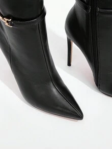 CUCCOO SZL 性感时尚金属扣装饰尖头12厘米细高跟休闲百搭侧拉链过膝长靴，适合春季、春假、复活节和圣诞节穿着。 - 黑色 - 查看 3