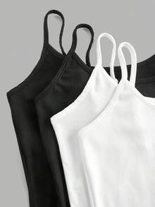 SHEIN EZwear 4 件套女士休闲紧身字母刺绣图案短款背心套装，百搭、舒适、时尚，适合夏季 - 彩色 - 查看 9