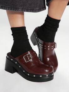 Sugerpunk 2026春秋英伦风女式厚底高跟包头套脚鞋 - 巧克力棕 - 查看 6