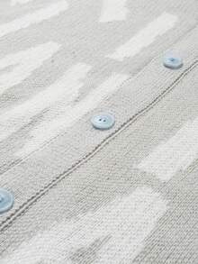 Manfinity EZcore Plus Size Men's Letter Print Front Button V-Neck Long Sleeve Cardigan, Fall/Winter