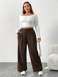 SHEIN Essnce Pantaloni larghi in vita elastica casual e comodi di moda per donne taglia forte in autunno e inverno, pantaloni da donna, pantaloni da lavoro, outfit autunnali, stile old money, pantaloni vintage, pantaloni curvy