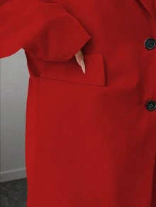 Elenzga Bộ vest blazer dài cổ ve thanh lịch cỡ lớn dành cho nữ + quần, màu mơ - Đỏ - Xem 5