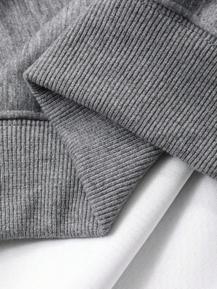 Men's Grey Half-Zip Front Pullover Sweatshirt, Sturdy Fabric, Autumn