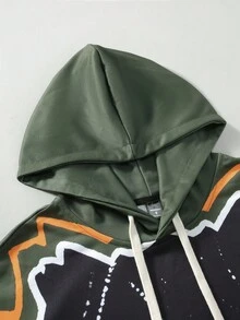 Chillumni 男士街头风连帽卫衣，宽松短款连帽衫，饰有超大撞色卡通脸图案，街头服饰，适合休闲、度假、情侣装、送给男友/老公的礼物、万圣节装扮、秋季穿着 - 綠色 - 查看 8