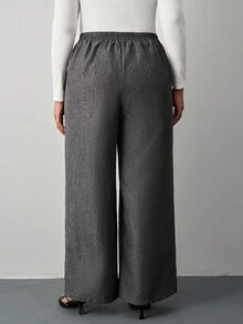 SHEIN Tall CURVE Plus Size Women's Autumn And Winter Fashion Casual Loose Daily Comfortable Retro Gray Elastic Waist Wide Leg Pants,Women Bottom,Work Pants,Fall Outfits,Old Money,Vintage Pants,Curve Pants Gray Pants Plus Size Dress Pants Tall Plus Size Pants Plus Size Slacks Plus Size Wide Leg Pants