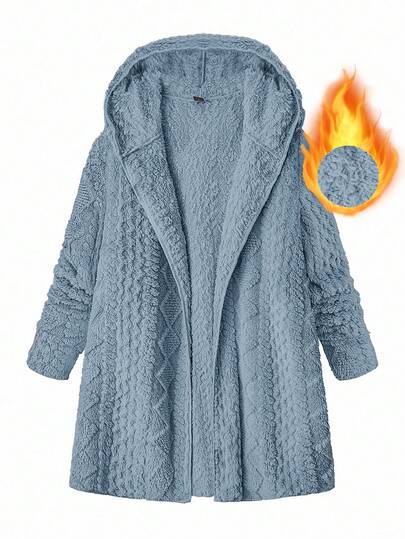 SHEIN Clasi Plus Size Women Zip-Up Fleece Hooded Jacket, Autumn/Winter