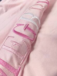 EMERY ROSE Plus Size Letter Embroidery Casual Round Neck Short Sleeve T-Shirt, Summer - Pink - View 4