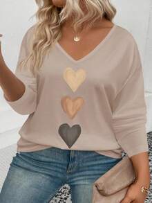 EMERY ROSE Women's V-Neck Cuffed Sleeve, Popular Ombre Heart Print Casual Versatile Long Sleeve T-Shirt - Multicolor - View 3